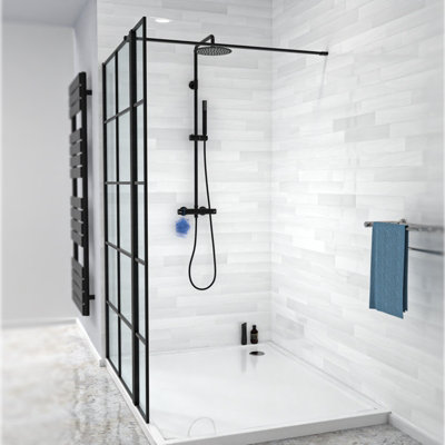 Nes Home Wet Room 900 Shower Enclosure Screen Black Grid 8mm & Return Panel - 4