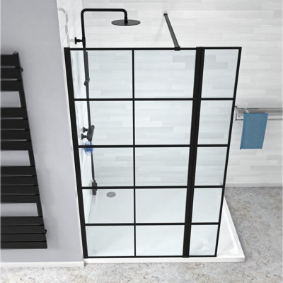 Nes Home Wet Room 900 Shower Enclosure Screen Black Grid 8mm & Return Panel - 5