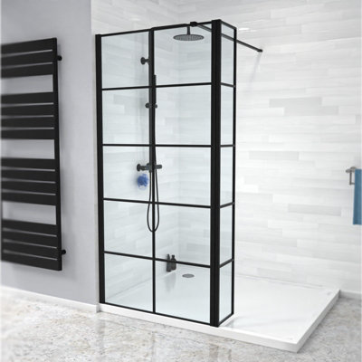 Nes Home Wet Room 900 Shower Enclosure Screen Black Grid 8mm & Return Panel - 6