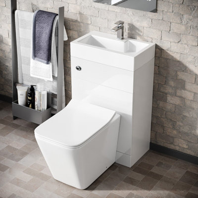 Nes Home White 2 in 1 Compact Basin & Back to Wall Toilet Space Save ...