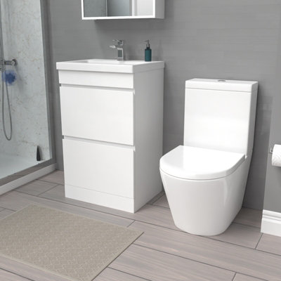 Nes Home White 500mm 2 Drawers Basin Vanity Unit & Close Coupled Toilet