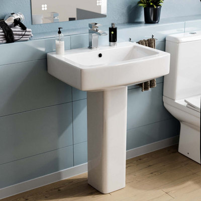 Nes Home White 560mm Modern Square Full Pedestal Basin