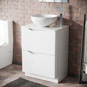 Nes Home White 600mm Bathroom Freestanding Vanity Unit With Round Ceramic Countertop