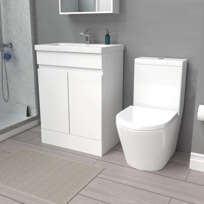 Nes Home White 600mm Freestanding Basin Vanity & Close Coupled Toilet