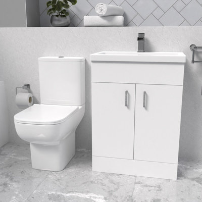 Nes Home White Basin Vanity and Close Coupled Toilet