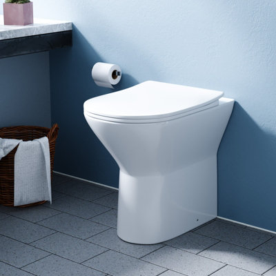 Nes Home White Comfort Height Round Rimless Soft Close Back To Wall Toilet