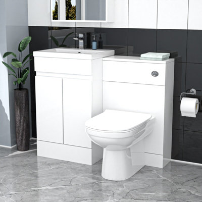 Nes Home White Floor Standing 1000mm Vanity Unit 2 Door with WC Unit ...