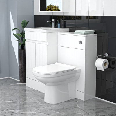 Nes Home White Floor Standing 1000mm Vanity Unit 2 Door with WC Unit ...