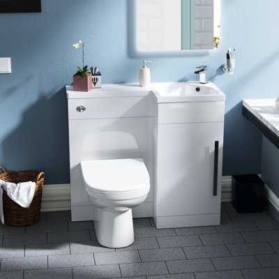 Nes Home White L-Shape RH Small 900mm Vanity Unit Sink Toilet Bathroom ...