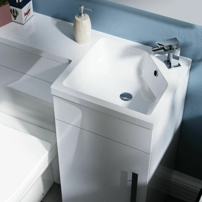 Nes Home White L-Shape RH Small 900mm Vanity Unit Sink Toilet Bathroom Debra