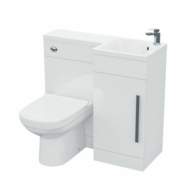 Nes Home White L-Shape RH Small 900mm Vanity Unit Sink Toilet Bathroom ...