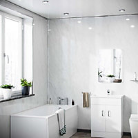 Nes Home White Marble Cladding Modern PVC Panels Shower Wet Wall 2400x1000x10mm, Coverage 2.4m pack