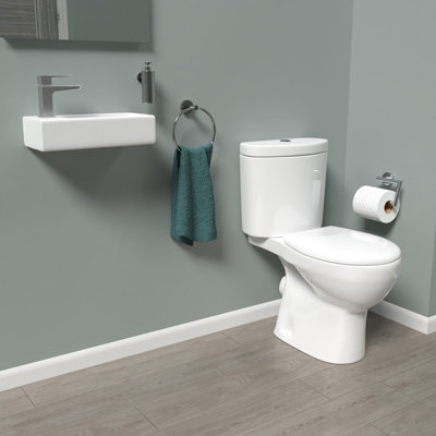 Nes Home White Round Close Coupled Toilet with Left Hand 360mm Wall Hung Basin