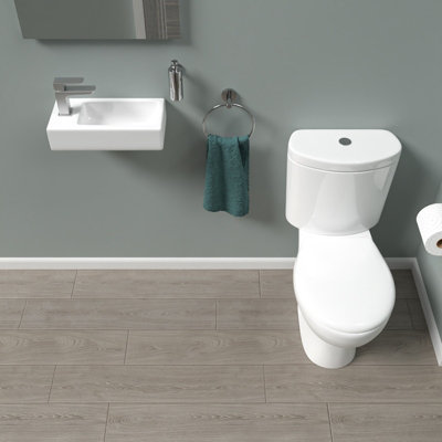 Nes Home White Round Close Coupled Toilet with Left Hand 360mm Wall ...