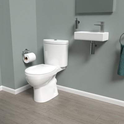 Nes Home White Round Close Coupled Toilet with Right Hand 360mm Wall Hung Basin