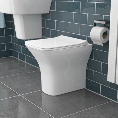 Nes Home White Square Rimless Soft Close Slim Seat Back To Wall Toilet