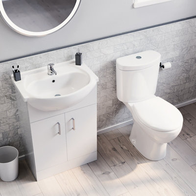 Nes Home White Toilet & Vanity Unit & 900mm Quadrant Shower Enclosure ...