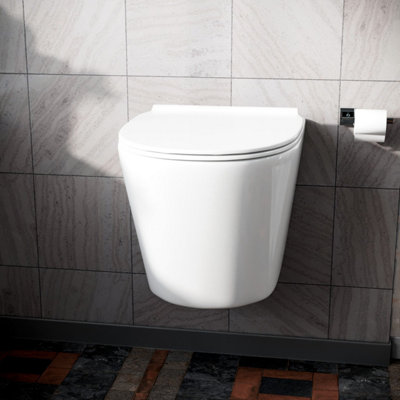 Nes Home Wila White Rimless Wall Hung Toilet With Ultra Slim Soft Close Seat - 3