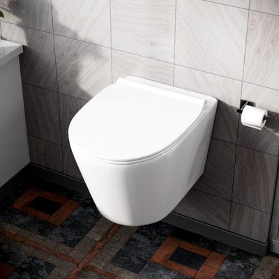 Nes Home Wila White Rimless Wall Hung Toilet With Ultra Slim Soft Close Seat - 4