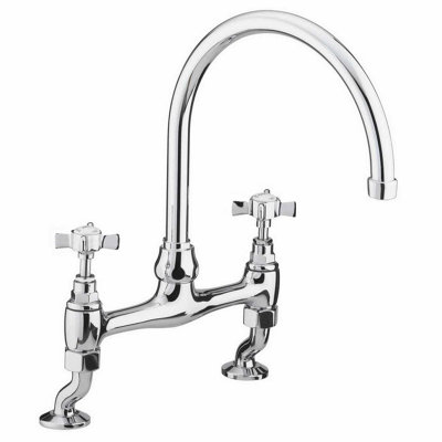 Nes Home Wilton Kitchen Tap Bridge Cross Head Traditional Brass Deck Sink Mixer Chrome