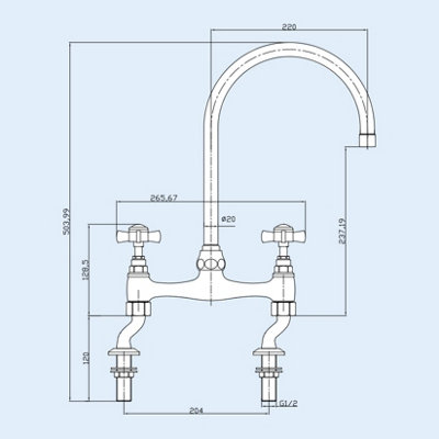 Nes Home Wilton Kitchen Tap Bridge Cross Head Traditional Brass Deck Sink Mixer Chrome - 3