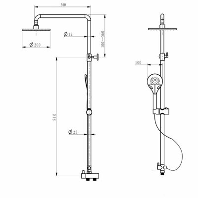 Nes Home WINSTEAD SHOWER RISER SLIDE RAIL KIT BATHROOM MULTI FUNCTION ROUND CHROME - 3