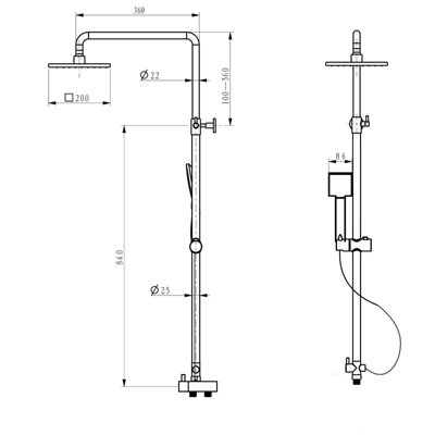 Nes Home Winstead Square Thermostatic Bath Mixer Shower Riser Rail Kit - 5