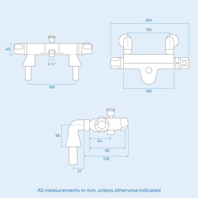 Nes Home Winstead Square Thermostatic Bath Mixer Shower Riser Rail Kit