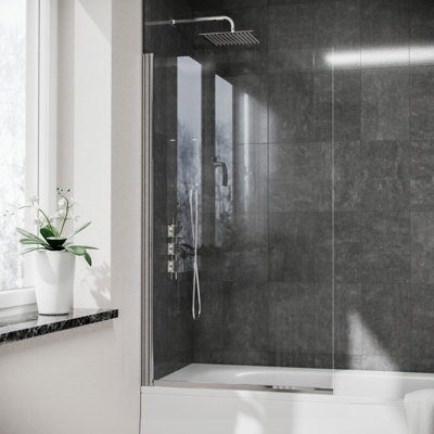 Nes Home Wyke 800 mm Chrome Framed Pivot Swing Door Bath Screen Reversible