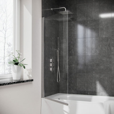 Nes Home Wyke 800 mm Chrome Framed Pivot Swing Door Bath Screen Reversible - 3