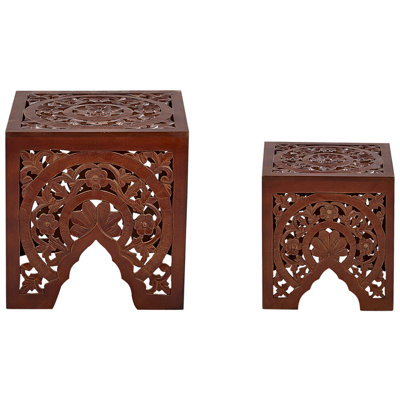 Nest of 2 Side Tables Dark Wood SHUKUR