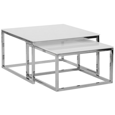 Nest of 2 Tables White with Silver BREA