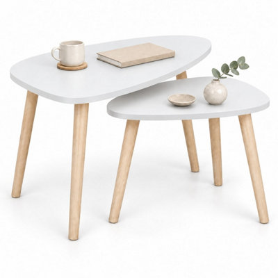 Nest of 2 White Pebble Side Tables MDF Top Natural Pine Legs Living ...