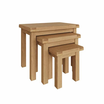 Nest of 3 Tables - Pine/Plywood/MDF - L65 x W42 x H54 cm - Medium Oak