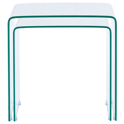 Nest Set of 2 Transparent Tempered Glass Side Tables Rectangular 42 x ...