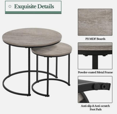 Nesting Coffee Tables Set of 2 Round Stacking End Side Tables for ...