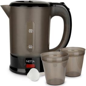 NETTA 0.5L Travel Kettle with 2 Cups and Spoon - Black - 1100W