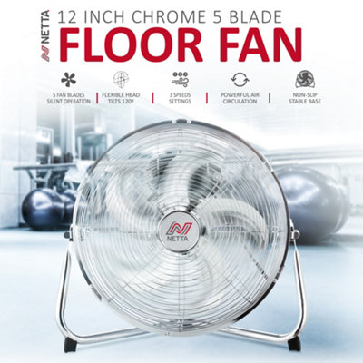 NETTA 12 Inch Gym Floor Fan - Chrome