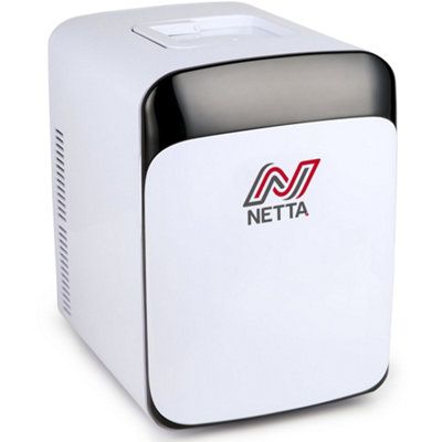 NETTA 15L Mini Fridge with 12V Car Socket and UK Main Plug - Black & White