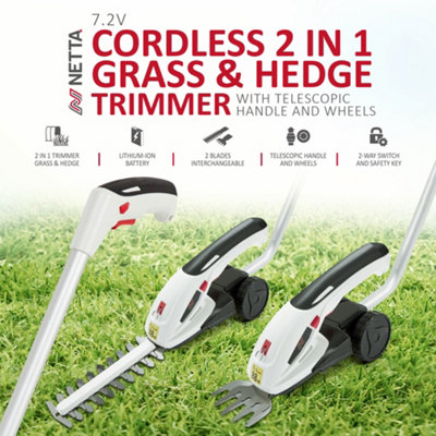 NETTA 2 in 1 7.2V Cordless Grass and Hedge Trimmer With Pole