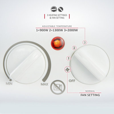 NETTA 2000W Ceramic Fan Heater 3 Heat Settings Overheat Protection - White