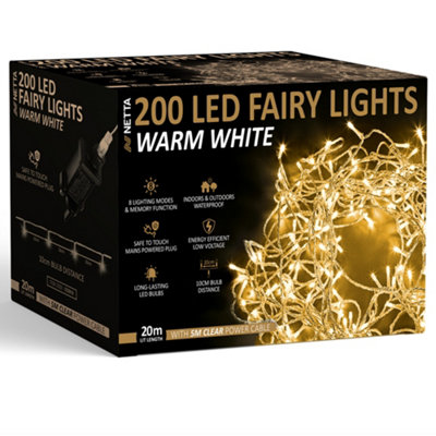 NETTA 200LED 20M Fairy String Lights with Clear Cable - Warm White