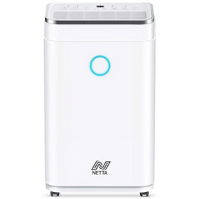 NETTA 20L Low Energy Dehumidifier with Continuous Drainage and Timer - Ideal for Damp, Condensation and Laundry Drying