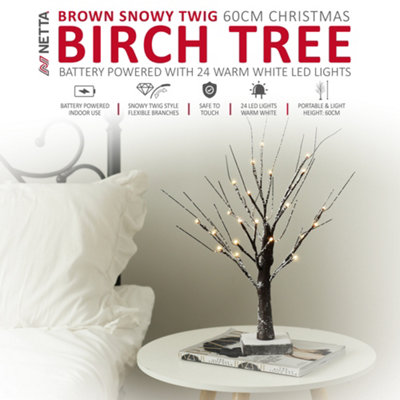 NETTA 2FT Twig Birch Tree with Pre-Lit with 24 Warm White LEDs - Battery Powered - Brown