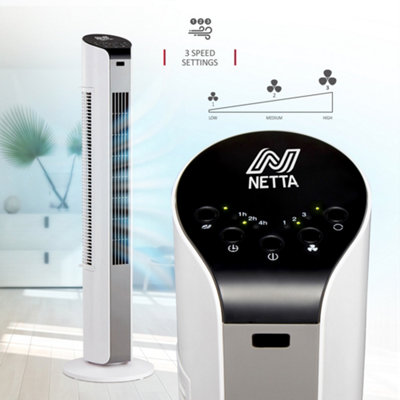 NETTA 32 Inch Tower Fan With Remote Control, Timer Quiet Cooling for Living Room, Bedroom, Office - White