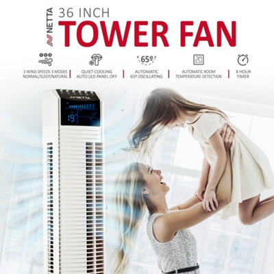 NETTA 36 Inch Tower Fan With Remote Control, Timer Quiet Cooling for Living Room, Bedroom, Office - White