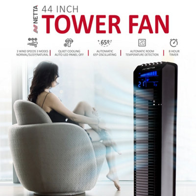 NETTA 44 Inch Tower Fan With Remote Control, Timer Quiet Cooling for Living Room, Bedroom, Office - Black