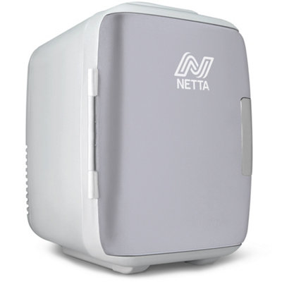 NETTA 5L Mini Fridge with 12V Car Socket and UK Main Plug - Grey & White