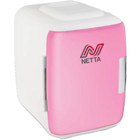NETTA 5L Mini Fridge with 12V Car Socket and UK Main Plug - Pink