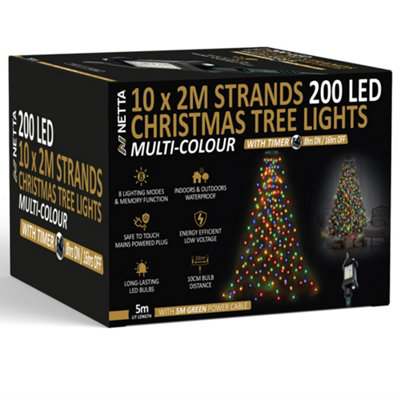 NETTA Christmas Tree Lights 2m x 10 Strands 200 LEDs Fairy Lights - Multi
